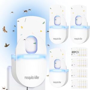 4 pack flying insect trap plug in, 2023 mosquito gnat flea insect traps catcher killer with night light & 20 sticky trap boards, fruit fly traps for indoor bug catcher fly traps indoor for home office