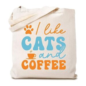 tsiiuo women's i like cats and coffee canvas tote bag cute graphic pet lover gift funny caffeine reusable shopping bag white