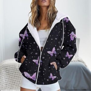 Zip Up Hoodies for Women Teen Girls Fall Long Sleeve Jacket Cute Drawstring Zip up Hoodie Oversized Y2k Sweatshirts Pockets