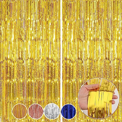 Glitter Champagne Gold Dots + 2 Packs of Foil Fringe Backdrop