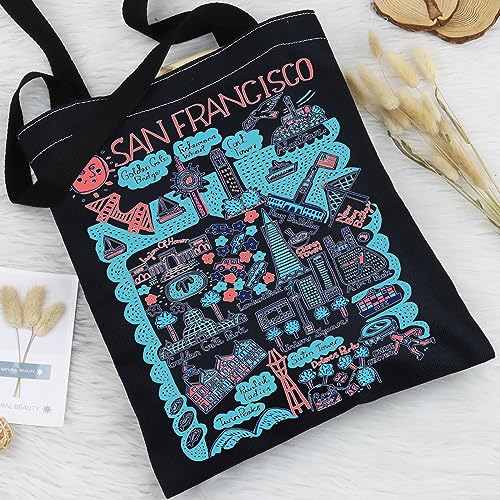 BWWKTOP San Francisco Canvas Tote Bag San Francisco Souvenirs Gift San Francisco Shoulder Bag San Francisco Grocery Bag (San Francisco sun BL)