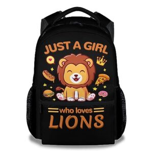 homexzdiy lion backpack for kids girls boys, 16" black backpacks for school, cute lightweight bookbag for children teens