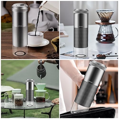 Coffee Grinder Electric Burr Portable: COTGCO Small Espresso Bean Mill with Conical Burr - Adjustable & Rechargeable Battery - Extra Fine to Extra Coarse (Silver-1)