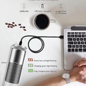 Coffee Grinder Electric Burr Portable: COTGCO Small Espresso Bean Mill with Conical Burr - Adjustable & Rechargeable Battery - Extra Fine to Extra Coarse (Silver-1)