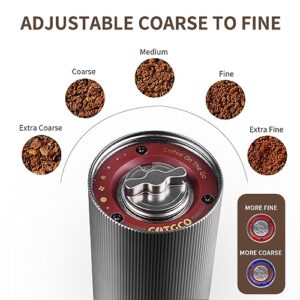 Coffee Grinder Electric Burr Portable: COTGCO Small Espresso Bean Mill with Conical Burr - Adjustable & Rechargeable Battery - Extra Fine to Extra Coarse (Silver-1)