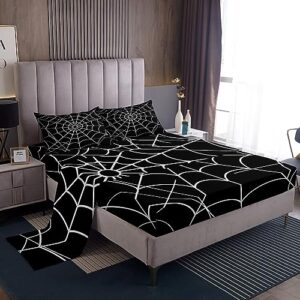spider web sheets twin size halloween decorations bed sheet set for kids teens boys girls women men black white bed sheets spiderweb bedding fitted sheet bedroom decor flat sheets 3pcs