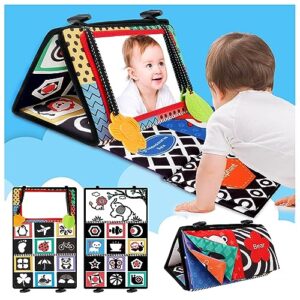 Baby Toys Tummy Time Mirror: Infant Black White high Contrast Sensory Toy with Crinkle Book 0 3 6 9 12 18 Month Old Newborn Montessori Activity Babies Gifts for Boy Girl 0-6 6-12 Months