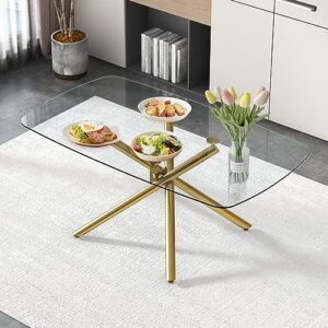 furnito glass dining table,gold dining room table,transparent glass kitchen table with golden chrome legs,71'' oval glass dining table ideal for living room home office(6-8 people)