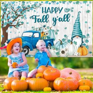 Harloon Fall Banner Decorations Autumn Pumpkin Backdrop Happy Fall Y'all Harvest Photo Background Leaves Thanksgiving Backdrop for Farmhouse Holiday Fall Party Supplies Decor 72.8 x 43.3 Inch