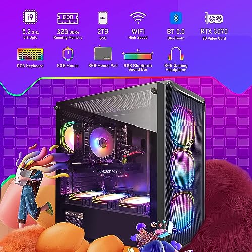 STGAubron Gaming PC Bundle with 24Inch FHD LED Monitor-Intel core i9-11900F up to 5.2G,GeForce RTX 3070 8G GDDR6,32G DDR4,2T SSD,WiFi,BT 5.0,RGB B&MS&MS Pad,RGB BT Sound Bar,RGB BT Gaming Mic,W11H64