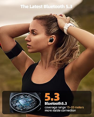 Skysay Wireless Earbuds ENC Noise Cancellation Bluetooth 5.3 Headphones Stereo Ear Buds with Digital Power Display, 100 Hrs Standby Time (Dark Black)