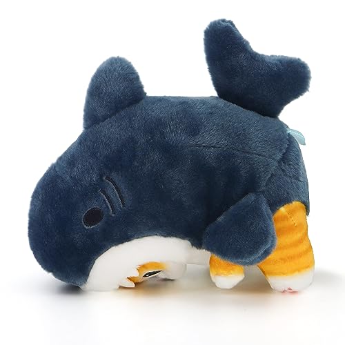 Shark Cat Plush Toy, Cute Fried Shrimp Shark Stuffed Animals Doll, Kawaii Shark Cat Plush Pillow Toy Birthday for Kids Boys Girls (Blue, 8inch)