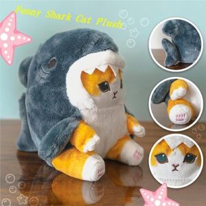 Shark Cat Plush Toy, Cute Fried Shrimp Shark Stuffed Animals Doll, Kawaii Shark Cat Plush Pillow Toy Birthday for Kids Boys Girls (Blue, 8inch)