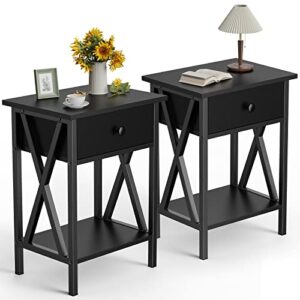 sweetcrispy nightstands set of 2 bedside tables night stand with storage drawer, side tables end table for bedroom living room (black)