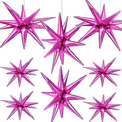 Cadeya 8 Pcs Star Balloons, Huge Hot Pink Explosion Star Aluminum Foil Balloons for Birthday, Baby Shower, Wedding, Bachelorette Party, Pink Party Decorations Supplie