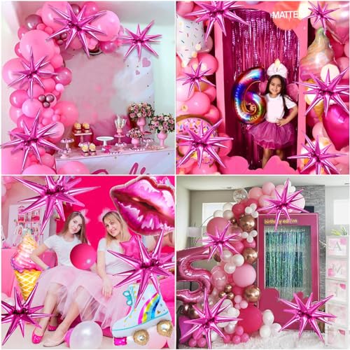 Cadeya 8 Pcs Star Balloons, Huge Hot Pink Explosion Star Aluminum Foil Balloons for Birthday, Baby Shower, Wedding, Bachelorette Party, Pink Party Decorations Supplie