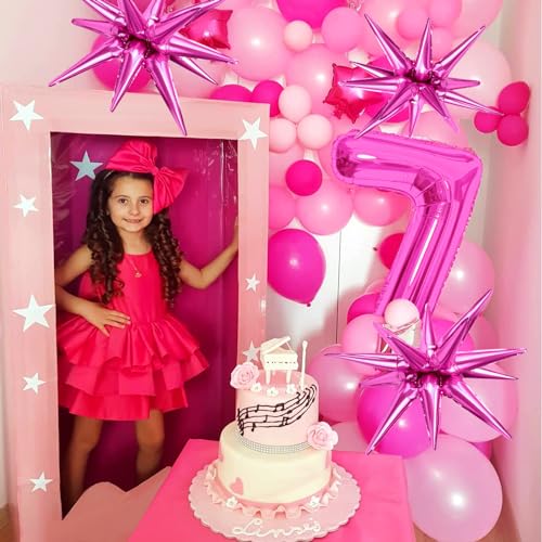 Cadeya 8 Pcs Star Balloons, Huge Hot Pink Explosion Star Aluminum Foil Balloons for Birthday, Baby Shower, Wedding, Bachelorette Party, Pink Party Decorations Supplie