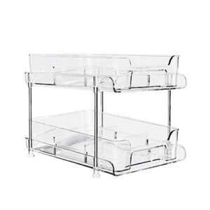 Wilitto Under Sink Organizers and Storage, Clear Pull-Out Organizers, 2 Tier Sliding Cabinet Basket Organizer, Under Sink Shelves, Under Kitchen Cabinet Vanity Countertop Organizer Dual Layer