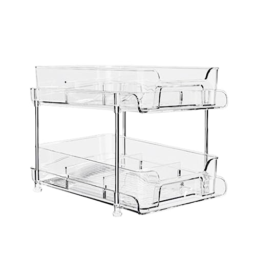 Wilitto Under Sink Organizers and Storage, Clear Pull-Out Organizers, 2 Tier Sliding Cabinet Basket Organizer, Under Sink Shelves, Under Kitchen Cabinet Vanity Countertop Organizer Dual Layer
