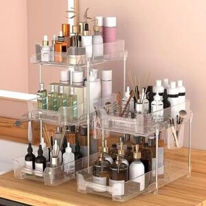 Wilitto Under Sink Organizers and Storage, Clear Pull-Out Organizers, 2 Tier Sliding Cabinet Basket Organizer, Under Sink Shelves, Under Kitchen Cabinet Vanity Countertop Organizer Dual Layer