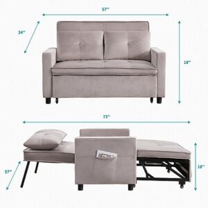 BALUS Loveseat Sofa, Convertible Sofa Bed with Side Pockets, 2 Seater Small Sleeper Sofa, Pull Out Couch for Living Room/Bedroom, Light Gray