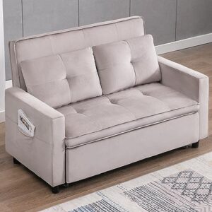 BALUS Loveseat Sofa, Convertible Sofa Bed with Side Pockets, 2 Seater Small Sleeper Sofa, Pull Out Couch for Living Room/Bedroom, Light Gray