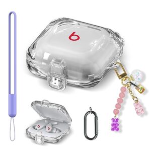 [upgrade lock] beats fit pro case with lock, pc shell clear case for beats fit pro charging case, full protective safety lock case cover for beats fit pro accessories with fashion candy (clear)