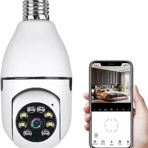 FOUAVRTEL WiFi Wireless Light Bulb Camera 1080P 360 Degree 2.4GHz Dome Smart Surveillance Camera Home Security Cameras with Human Motion Detection Night Vision and Alarm