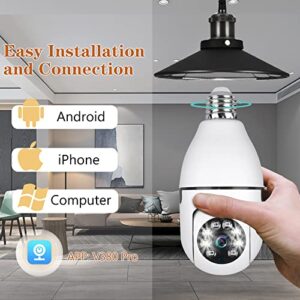 FOUAVRTEL WiFi Wireless Light Bulb Camera 1080P 360 Degree 2.4GHz Dome Smart Surveillance Camera Home Security Cameras with Human Motion Detection Night Vision and Alarm