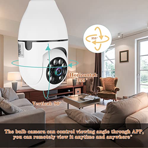 FOUAVRTEL WiFi Wireless Light Bulb Camera 1080P 360 Degree 2.4GHz Dome Smart Surveillance Camera Home Security Cameras with Human Motion Detection Night Vision and Alarm