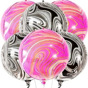 katchon, pink marble balloons with black and white marble balloons -22 inch pack of 12 | 360 degree 4d marble balloons black and white | mylar pink and orange balloons for gender reveal decorations