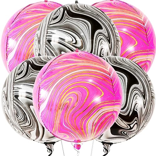 KatchOn, Pink Marble Balloons with Black and White Marble Balloons -22 Inch Pack of 12 | 360 Degree 4D Marble Balloons Black and White | Mylar Pink and Orange Balloons for Gender Reveal Decorations