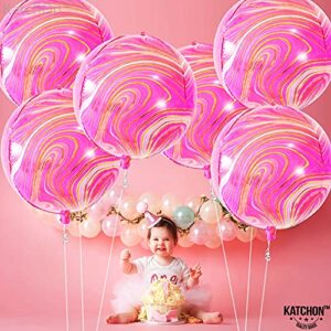 KatchOn, Pink Marble Balloons with Black and White Marble Balloons -22 Inch Pack of 12 | 360 Degree 4D Marble Balloons Black and White | Mylar Pink and Orange Balloons for Gender Reveal Decorations