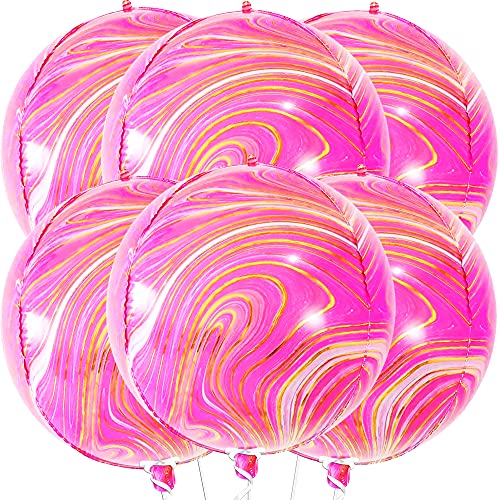 KatchOn, Pink Marble Balloons with Black and White Marble Balloons -22 Inch Pack of 12 | 360 Degree 4D Marble Balloons Black and White | Mylar Pink and Orange Balloons for Gender Reveal Decorations