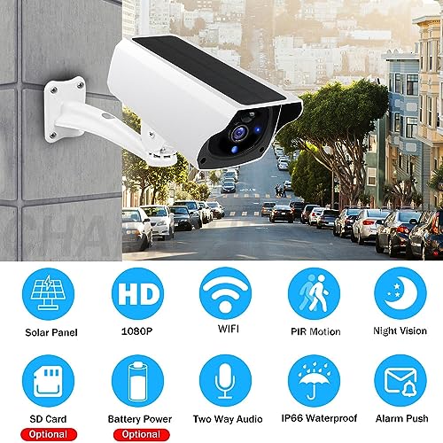SEWMED 1080P HD Outdoor IP Wireless Security Bullet Camera with Solar Panel 4G/WiFi Home Security Protection Battery Power CCTV Surveillance Two Way Audio (4G+SD 64G)