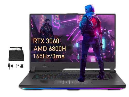 ASUS ROG Strix G15 Gaming Laptop, 15.6” WQHD 165Hz 3ms Display, AMD Ryzen 7 6800H, 64GB DDR5 RAM, 4TB PCIe SSD, RGB KB, GeForce RTX 3060, VR-Ready, Wi-Fi 6E, Win 11 Pro, Gray, Hotface DVD-RW USB Hub