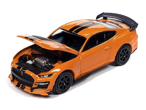 2021 Shelby GT500 Carbon Fiber Track Pack Twister Orange with Black Stripes Modern Muscle Limited Edition 1/64 Diecast Model Car by Auto World 64412-AWSP136B