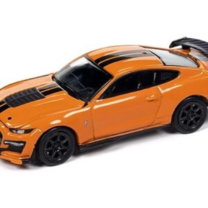 2021 Shelby GT500 Carbon Fiber Track Pack Twister Orange with Black Stripes Modern Muscle Limited Edition 1/64 Diecast Model Car by Auto World 64412-AWSP136B