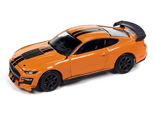 2021 Shelby GT500 Carbon Fiber Track Pack Twister Orange with Black Stripes Modern Muscle Limited Edition 1/64 Diecast Model Car by Auto World 64412-AWSP136B