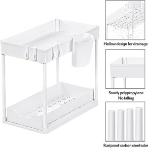 3 Pack MUzizy Under Sink Organizer Pull Out Under Sink Storage, 2 Tier Multi-Purpose Sliding Under the Sink Organizer Bathroom Kitchen Sink Organizer Under Cabinet Shelf for Cleaning Supplies -White