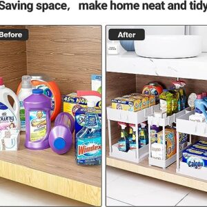 3 Pack MUzizy Under Sink Organizer Pull Out Under Sink Storage, 2 Tier Multi-Purpose Sliding Under the Sink Organizer Bathroom Kitchen Sink Organizer Under Cabinet Shelf for Cleaning Supplies -White