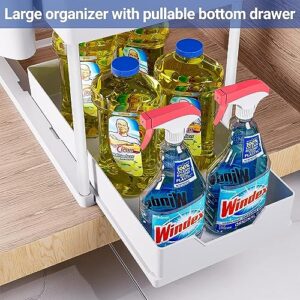 3 Pack MUzizy Under Sink Organizer Pull Out Under Sink Storage, 2 Tier Multi-Purpose Sliding Under the Sink Organizer Bathroom Kitchen Sink Organizer Under Cabinet Shelf for Cleaning Supplies -White