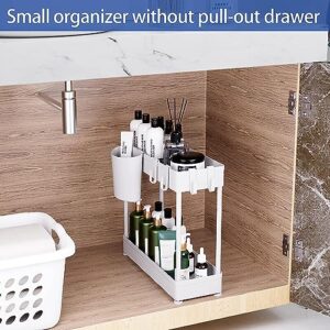 3 Pack MUzizy Under Sink Organizer Pull Out Under Sink Storage, 2 Tier Multi-Purpose Sliding Under the Sink Organizer Bathroom Kitchen Sink Organizer Under Cabinet Shelf for Cleaning Supplies -White