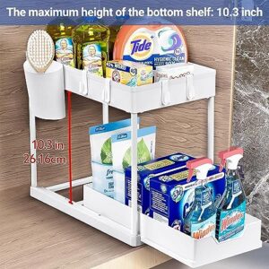 3 Pack MUzizy Under Sink Organizer Pull Out Under Sink Storage, 2 Tier Multi-Purpose Sliding Under the Sink Organizer Bathroom Kitchen Sink Organizer Under Cabinet Shelf for Cleaning Supplies -White