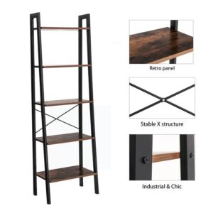 Ladder Shelf, 5-Tier Bookshelf, Storage Rack, Bookcase with Steel Frame, for Living Room, Home Office, Kitchen, Bedroom, Industrial Style, Rustic Brown and Black