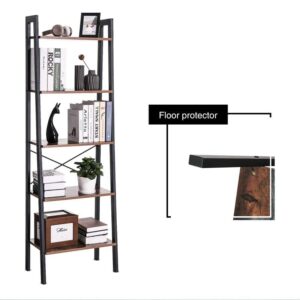Ladder Shelf, 5-Tier Bookshelf, Storage Rack, Bookcase with Steel Frame, for Living Room, Home Office, Kitchen, Bedroom, Industrial Style, Rustic Brown and Black