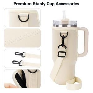 Stanley Water Bottle Carrier Bag - Neoprene Holder for Simple Modern Stanley 40 oz Tumbler with Adjustable Strap, Perfect for Hiking, Traveling, and Camping Beige