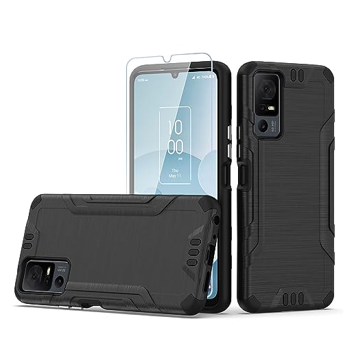 HRWireless Compatible for TCL 40 XL Case (XL Version Only) with [Tempered Glass] Tough Brushed Metallic [Shockproof] Cover for [Ultimate] Protection Against Falls