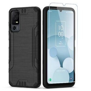 HRWireless Compatible for TCL 40 XL Case (XL Version Only) with [Tempered Glass] Tough Brushed Metallic [Shockproof] Cover for [Ultimate] Protection Against Falls