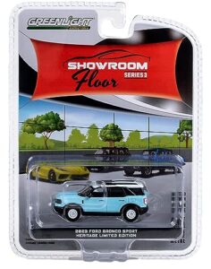 greenlight 1:64 showroom floor series 3-2023 bronco sport heritage limited edition - robin’s egg blue with oxford white roof 68030-e [shipping from canada]